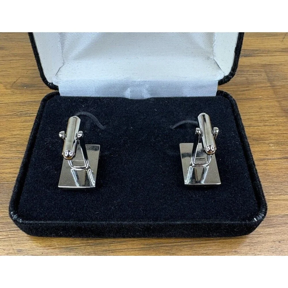LINK UP Men's Cufflinks Purple Enamel Silver Tone Cage Grid Woven Boxed Vintage